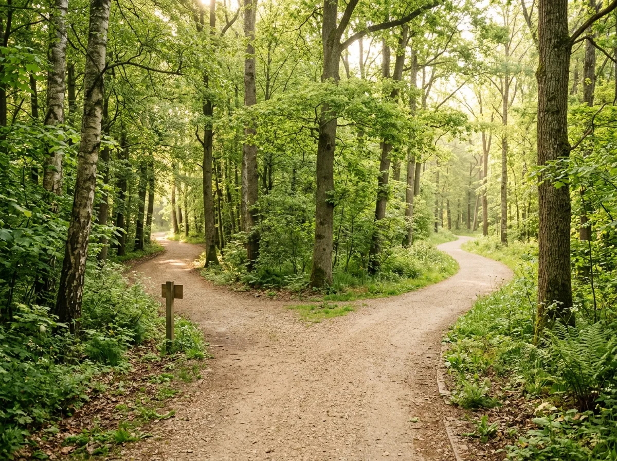 Развилка двух дорожек в парке